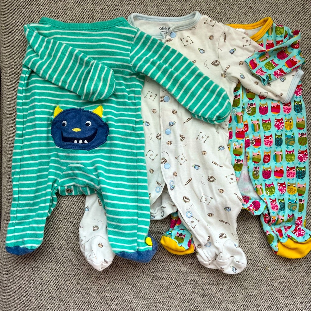 3 newborn sleepers (zutano, little me, carters)